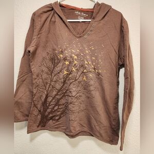 Women's Noel Asmar Earthy Hoodie with Nature Motif Size Large